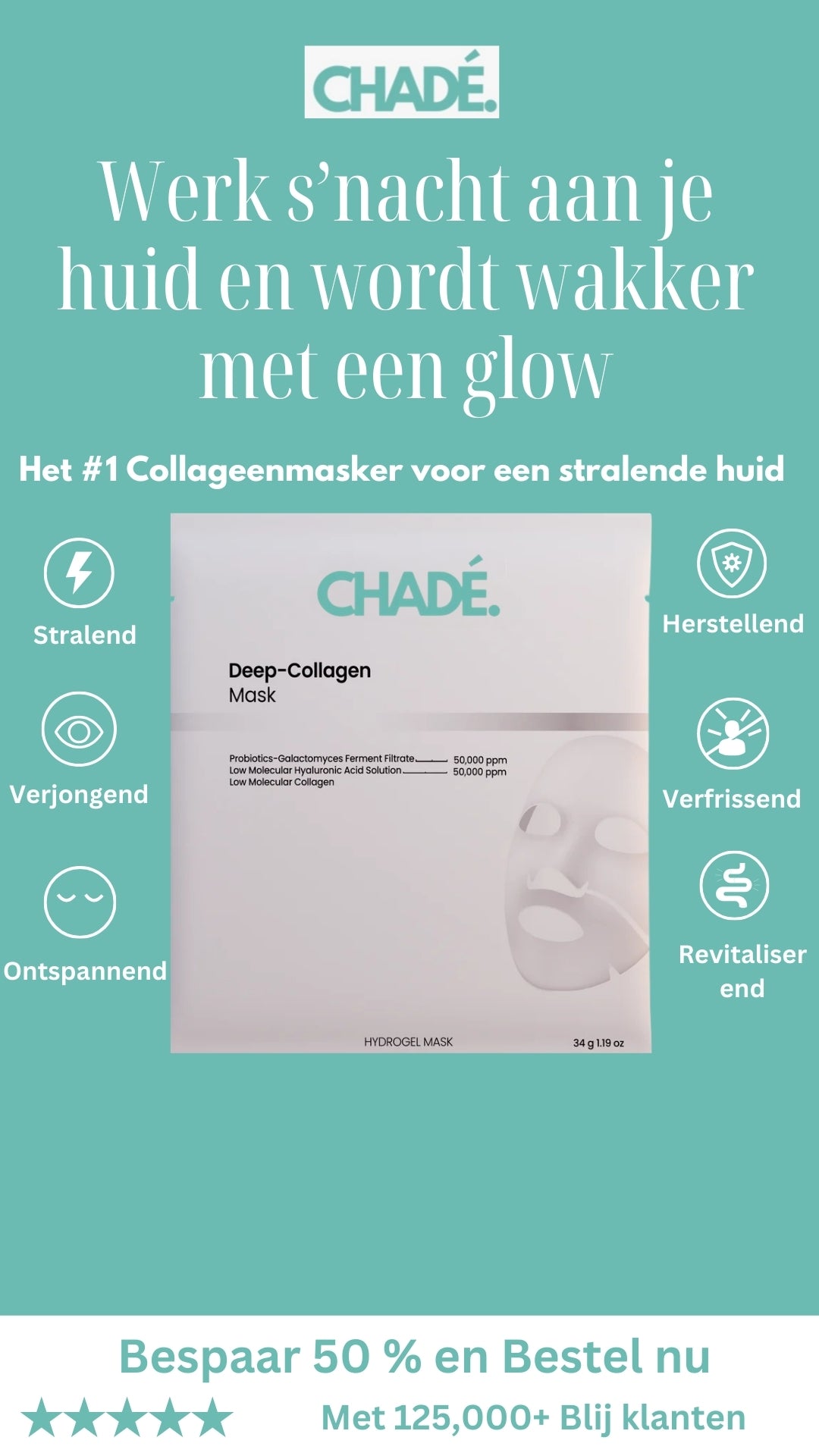 Chadé Deep Collagen Mask l Hydraterend masker voor doffe huid en fijne lijntjes