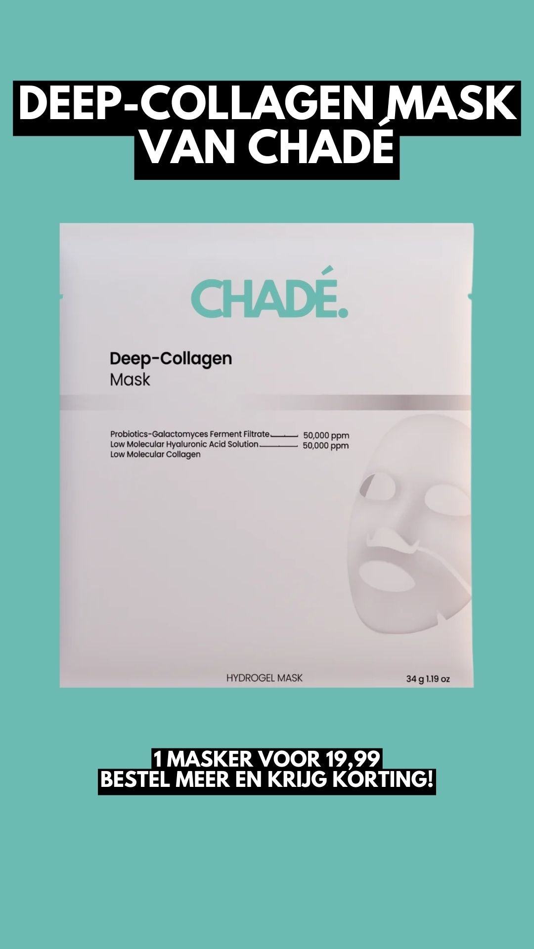 Chadé Deep Collagen Mask l Hydraterend masker voor doffe huid en fijne lijntjes